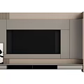 Modern TV Background Wall With Built in TV Gray Beige Panels And Decorative Painting