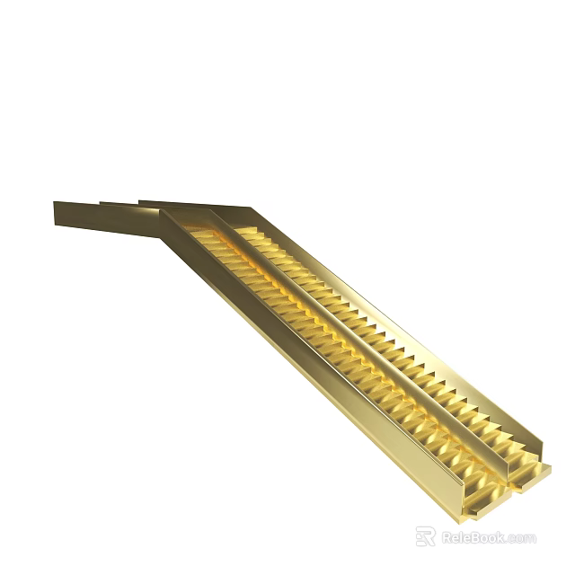 Golden Metal Linear Track With Parallel Grooves And Industrial Design Elements 3d model 