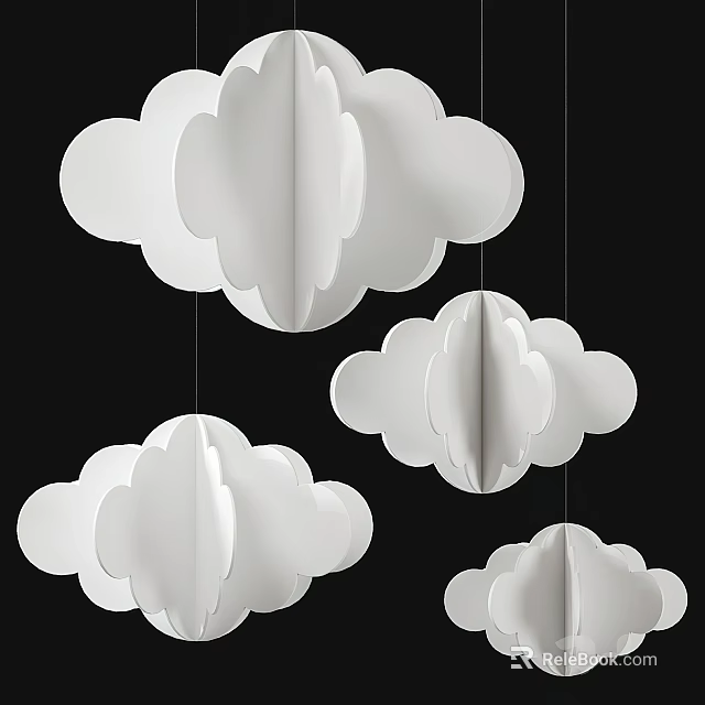 White Paper Cloud Shaped Hanging Decorations In Various Sizes For Room Decor 3d model 