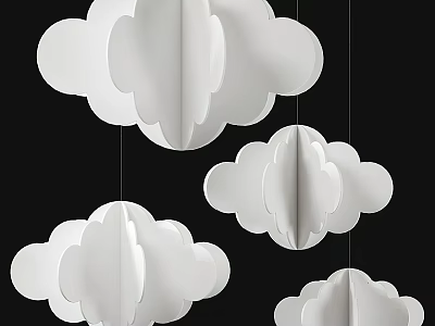 White Paper Cloud Shaped Hanging Decorations In Various Sizes For Room Decor 3d model