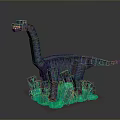 Block Built Long Neck Dinosaur Model with Glowing Green Grass Base