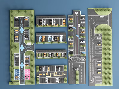 Parking Lot Layout Design With Multiple Parking Areas Roads And Green Belts 3d model