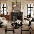 Elegant Classic Living Room Interior Design With Cream Sofa White Armchairs Fireplace And Chandelier