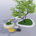 Modern Tree Pit With Green Grass Tree And Colored Circular Decorative Stones Around 3d model