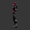 Sci Fi Character Design With Pink Hair And Biomechanical Armor Three Angles 3d model