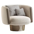 Light Beige Fabric Single Seater Sofa with Rounded Arms and Geometric Patterned Pillows