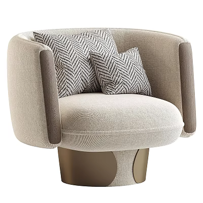 Light Beige Fabric Single Seater Sofa with Rounded Arms and Geometric Patterned Pillows 3d model