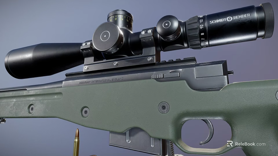 High Precision Tactical Rifle With Green Stock Black Scope Magazine And Bullets 3d model 
