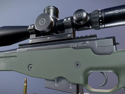 High Precision Tactical Rifle With Green Stock Black Scope Magazine And Bullets 3d model