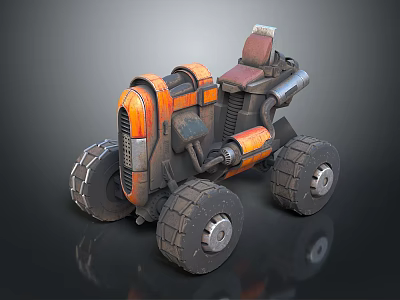 Industrial Equipment with Orange and Black Design Large Rugged Tires and Mechanical Structure 3d model