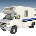 White Camper Van With Skylight Side Windows And Brown Stripes For Travel