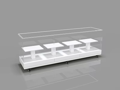 Transparent Display Cabinet With White Base And Internal Platforms On Wheels 3d model