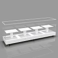 Transparent Display Cabinet With White Base And Internal Platforms On Wheels