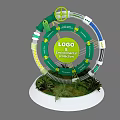 Art Installation With Circular Structure Information Projection And Green Plant Base 3d model