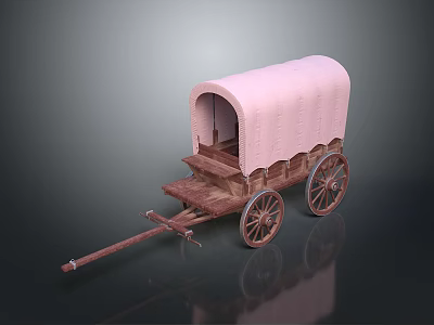 Vintage Carriage With Pink Canvas Cover Wooden Wheels And Classic Design 3d model