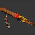Decorative Flame Patterned Knife With Orange Red Handle And Sharp Blade