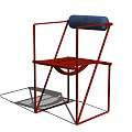 Modern Geometric Design Leisure Chair With Red Frame And Black Seat Cushion