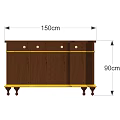 Wooden Entryway Cabinet Sideboard With Brown Finish Yellow Trim Drawers And Decorative Legs