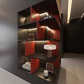 Modern Living Dining Room Interior With Red Walls Black Sofa Red Chairs And Round Rug