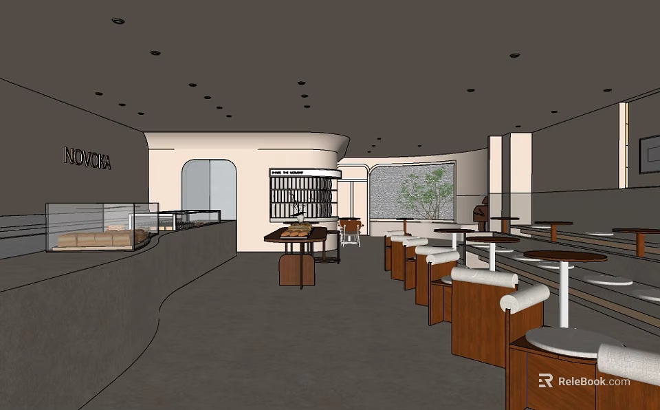 Dessert Shop Interior With Display Cases Seating Area And Modern Decor Elements 3d model