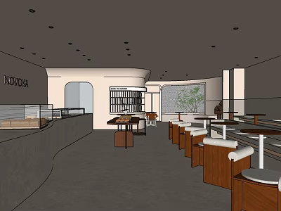 Dessert Shop Interior With Display Cases Seating Area And Modern Decor Elements 3d model