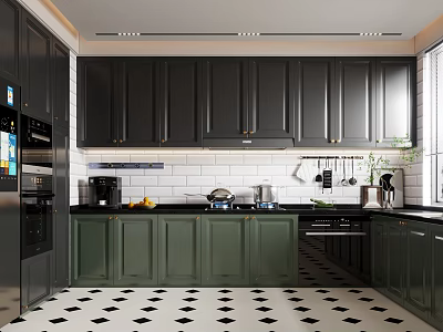 Elegant Luxurious Kitchen Interior With Modern Marble Countertops Cabinets And Island Design 3d model