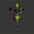 Mohawk Character In Leather Jacket Riding Green Dinosaur Creature On Red Tracked Vehicle With Mechanical Gun