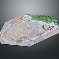 Detailed Ancient Ruins Model With Stone Walls Structural Layout And Green Vegetation Areas