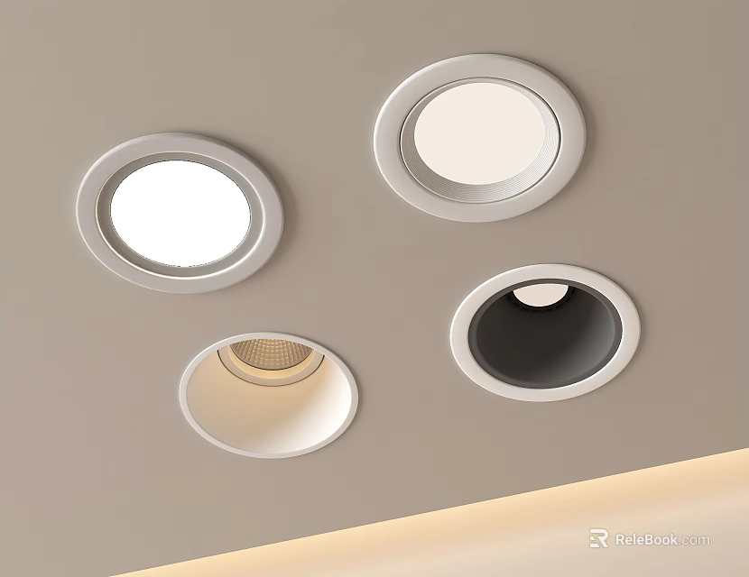 Minimalist Modern Recessed Downlights and Spotlights with Various Designs Installed on Ceiling 3d model 