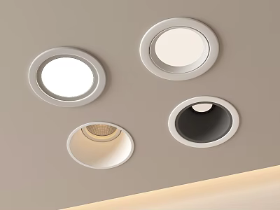 Minimalist Modern Recessed Downlights and Spotlights with Various Designs Installed on Ceiling 3d model