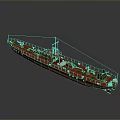 Red Scale Model Ship With Detailed Deck Structure And Chimney On Gray Background 3d model
