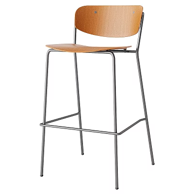 Modern Bar Stool With Wooden Seat Backrest And Metal Frame Sleek Design 3d model