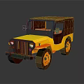 Vintage Yellow and Brown Jeep 3D Model with Open Top and Retro Design