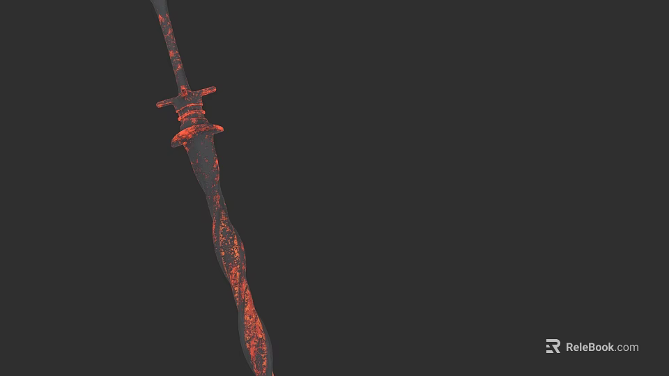Sword With Decorative Hilt And Red Patterns On Black Background 3d model