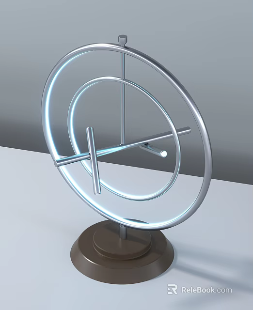 Modern Decorative Ornament Set With Metal Circular Rings And Cross Structure On Brown Base 3d model 