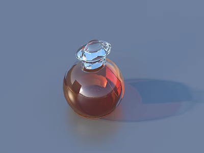 Elegant Brown Glass Perfume Bottle With Transparent Crystal Cap On Blue Background 3d model