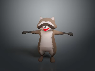 Cartoon Raccoon Standing with Smiling Face and Arms Outstretched on Gray Background 3d model