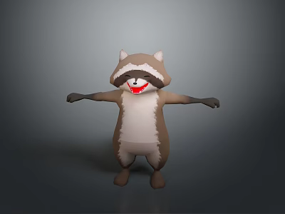 Cartoon Raccoon Standing with Smiling Face and Arms Outstretched on Gray Background 3d model