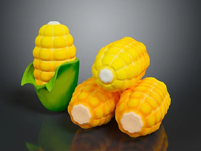 Fresh Yellow Sweet Corn Cobs With Green Husk On Dark Background 3d model