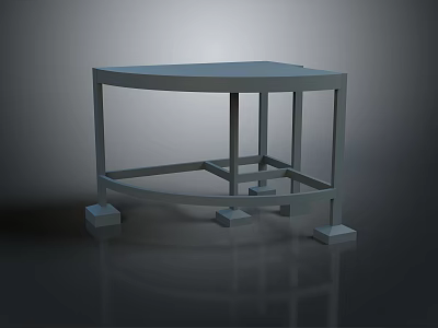 Curved Top Office Desk With Metal Frame Square Base And Support Structure 3d model