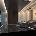 Modern Home Theater Interior With Large Screen TV Projector Comfortable Gray Sofas And Wall Lighting 3d model