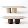 Modern Dining Table With Marble Top And Cylindrical Light Walnut Legs