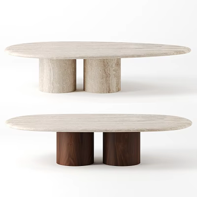 Modern Dining Table With Marble Top And Cylindrical Light Walnut Legs 3d model