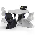 Modern Round Dining Table Set With Marble Tabletop Metal Legs And Curved Black White Chairs