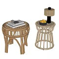 Natural Rattan Side Tables With Modern Design Lamp Fruits And Books