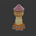 Lego Water Tower With Red White Striped Roof Orange White Body Gray Base And Windows