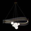 Modern Illuminated Pendant Light With Circular Golden Ring And White Glass Balls