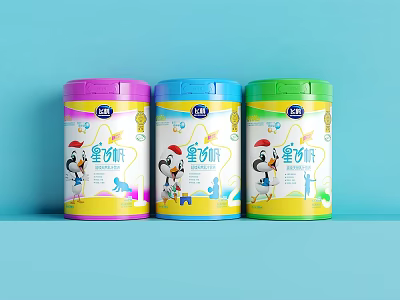 Colorful Ceramic Jars with Cartoon Patterns in Pink Blue Green Hues for Storage 3d model