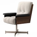 Stylish Black Leather Leisure Chair With Wooden Frame And Metal Swivel Base