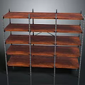 Wooden Shelving Unit With Metal Frames And Multiple Storage Tiers For Organizing